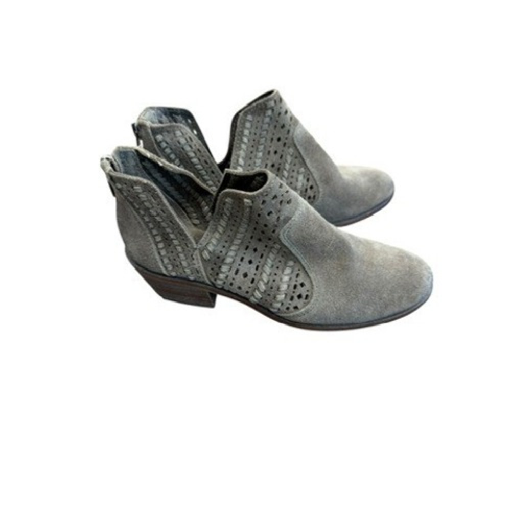 Vince Camuto Prasata Grey Suede Perforated V-Cut Ankle Boots Size 5.5M